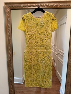 Vera Wang Yellow Floral Lace Midi Dress